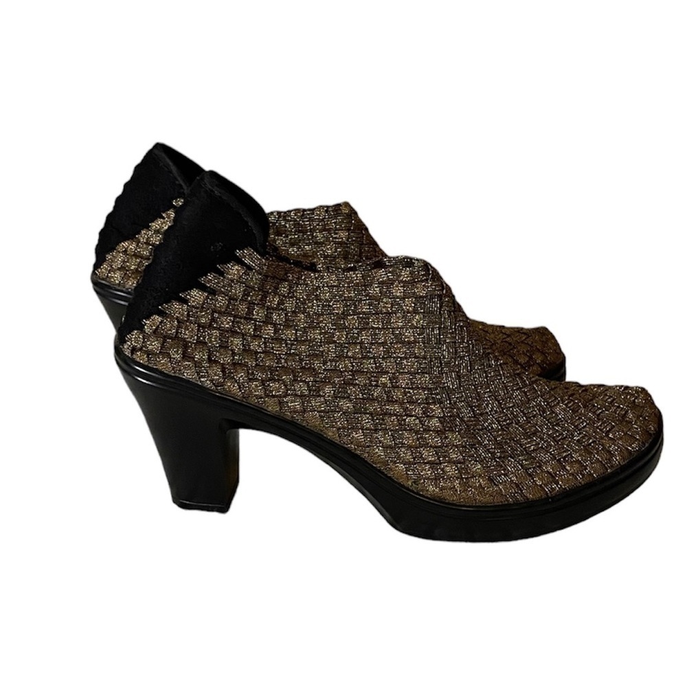New Corky’s Metallic Bronze Woven Stretch Hot 7 Heels